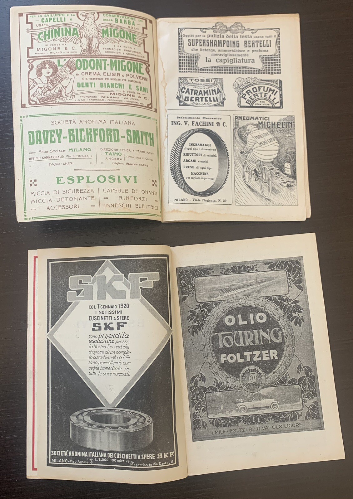 n. 2 RIVISTA TOURING CLUB ITALIANO – 12/1919 + 01/1920 spettacolari pubblicità