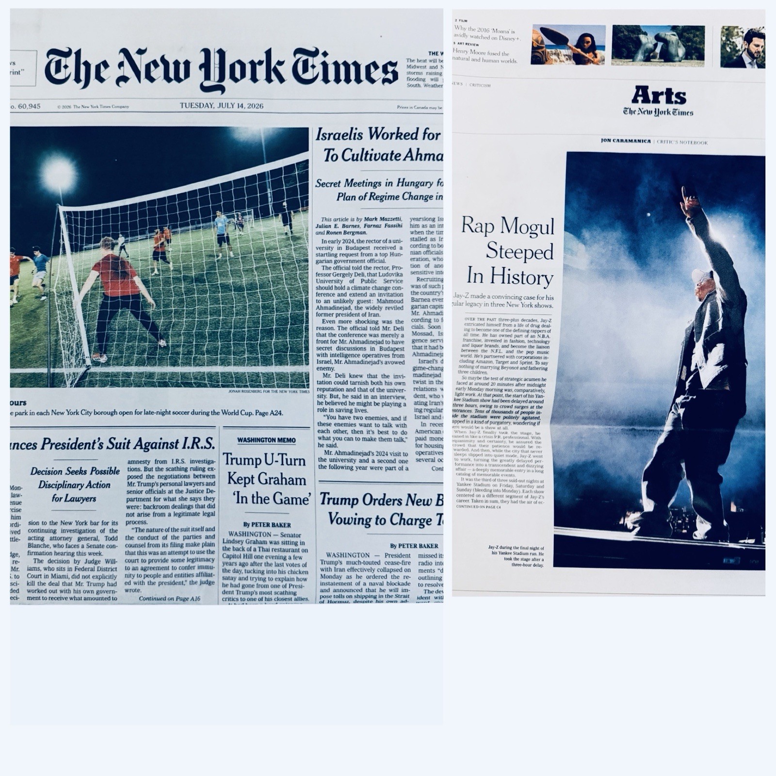 The New York Times Newspaper July 14 2026 Jay-z’s Yankee Stadium Triumph UNREAD