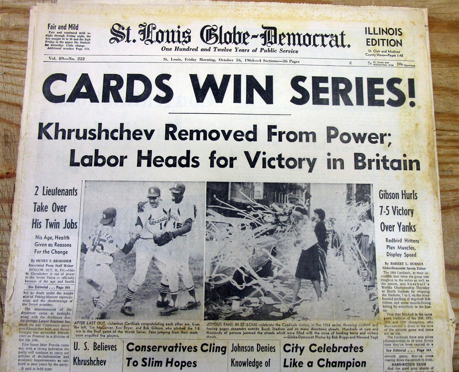 Best 1964 newspaper ST LOUIS CARDINALS WIN BASEBALL WORLD SERIES vs NY YANKEES