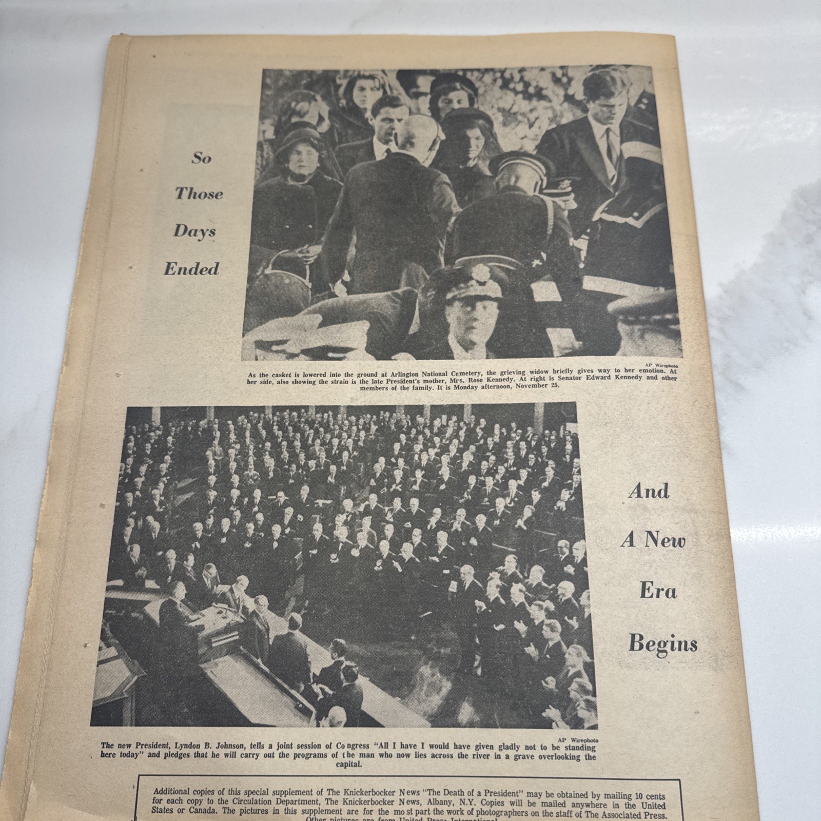 1963 Dec 6 KNICKERBOCKER NEWS Newspaper Special Supplement JFK Death LOT OF 12