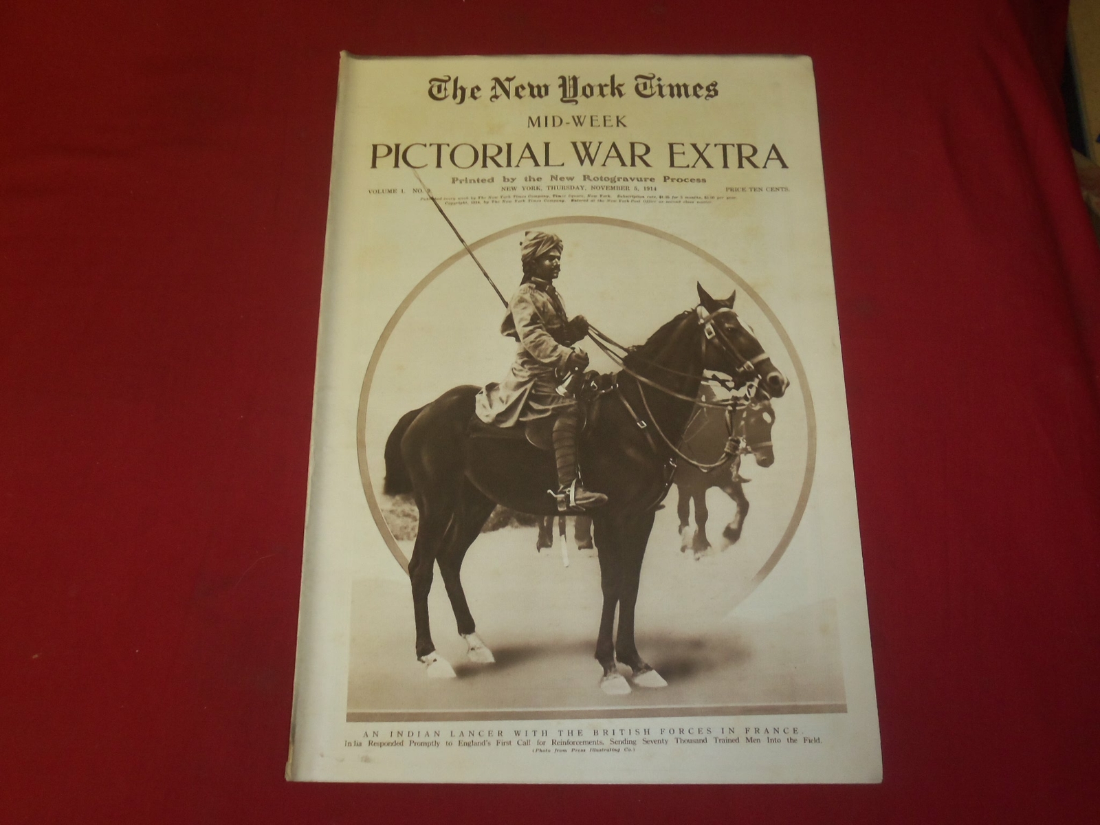 1914 NOVEMBER 5 NY TIMES PICTORIAL WAR EXTRA SECTION – INDIAN LANCER – NP 3936