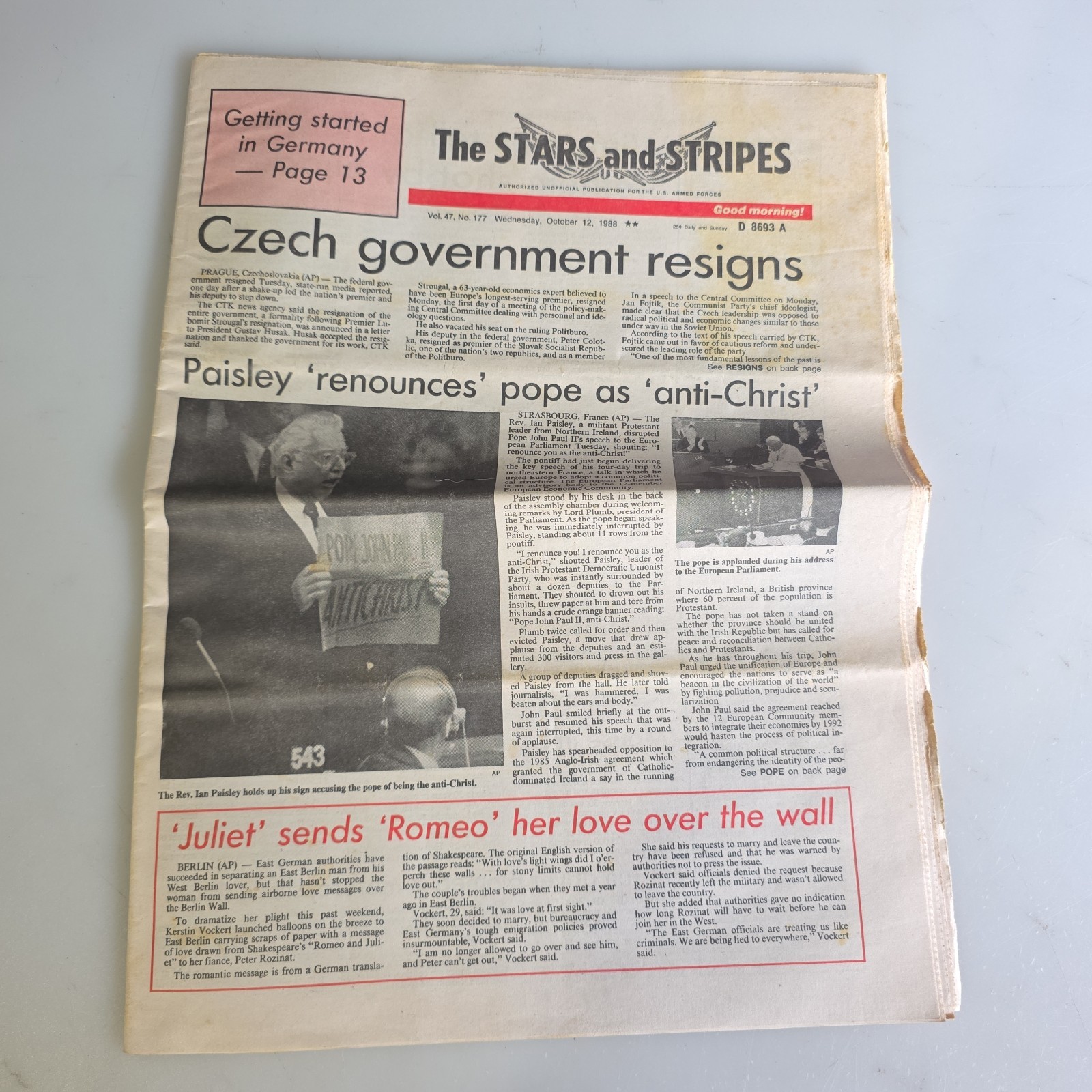 1988 Stars And Stripes Newspaper Getting Started In Germany & Czech Government