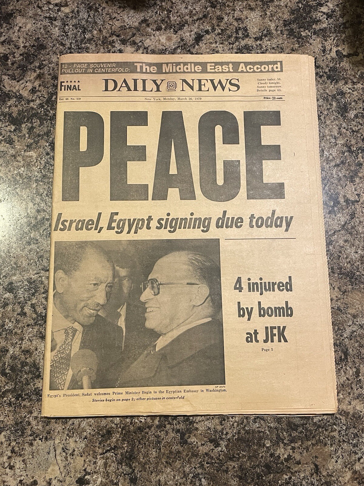 1979 Egypt Israel Peace Treaty New York Daily News Newspaper