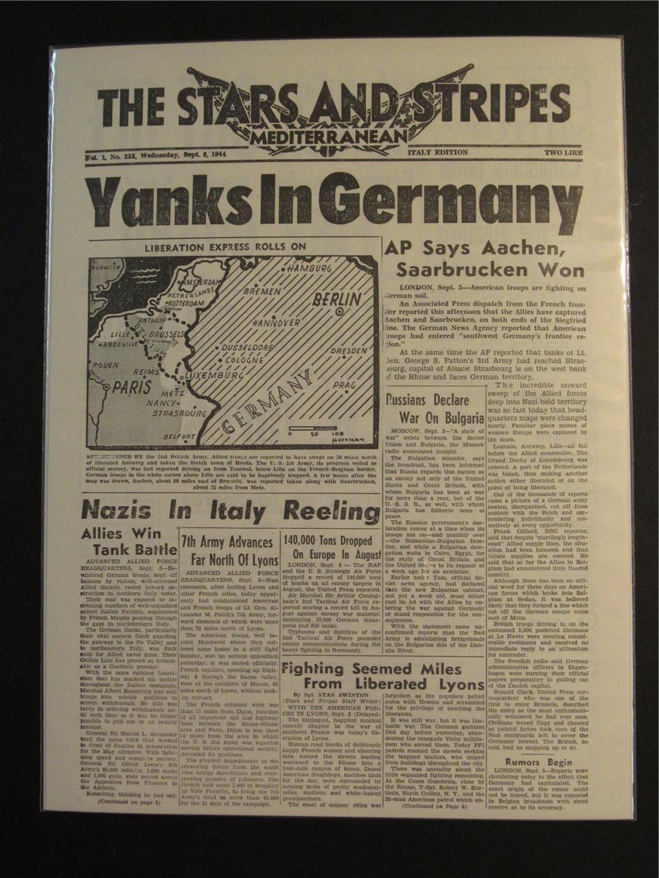 VINTAGE NEWSPAPER HEADLINES~ WORLD WAR 2 USA YANK ARMY ENTER GERMANY WWII 1944