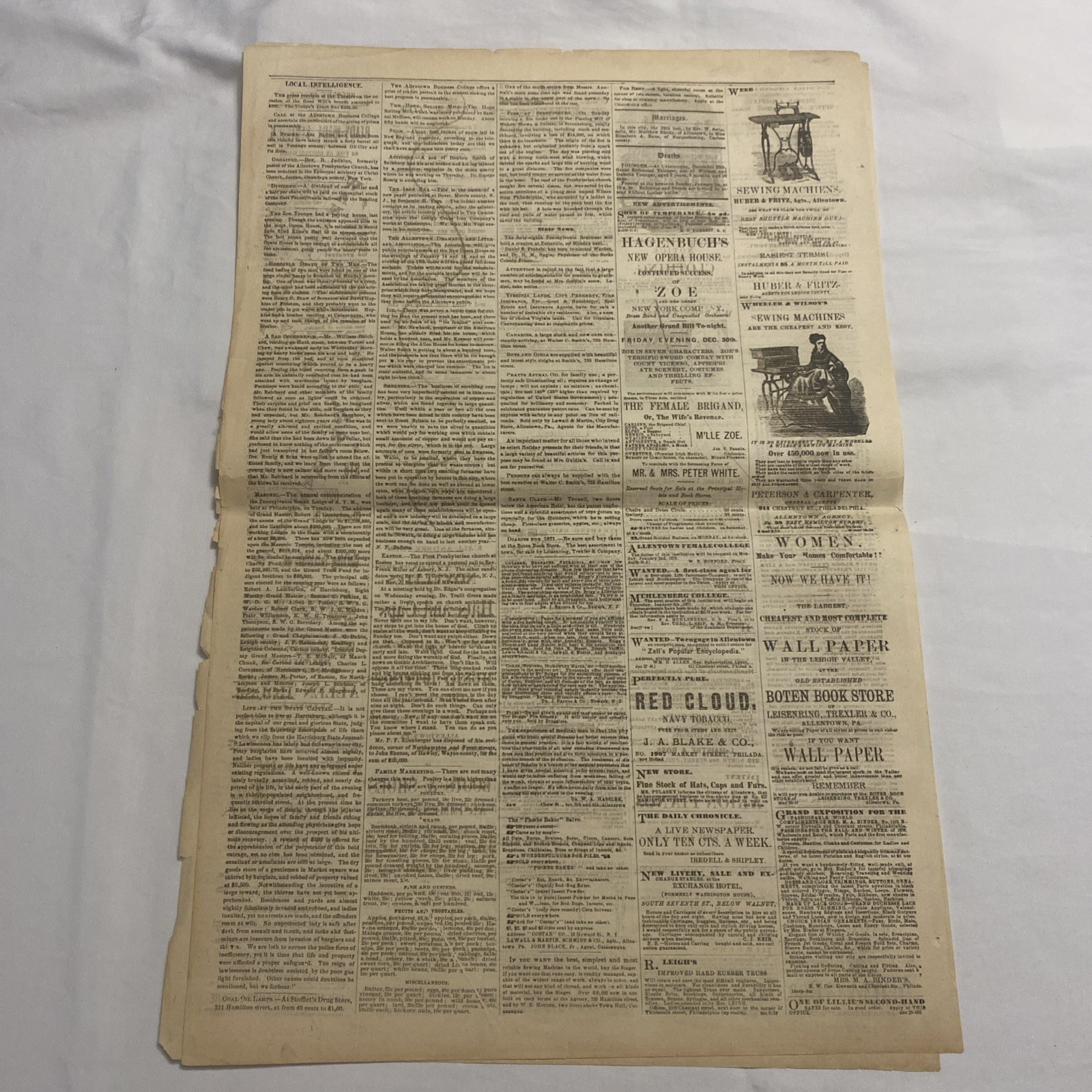 The Daily Chronicle Newspaper ~ Allentown PA, December 30, 1870