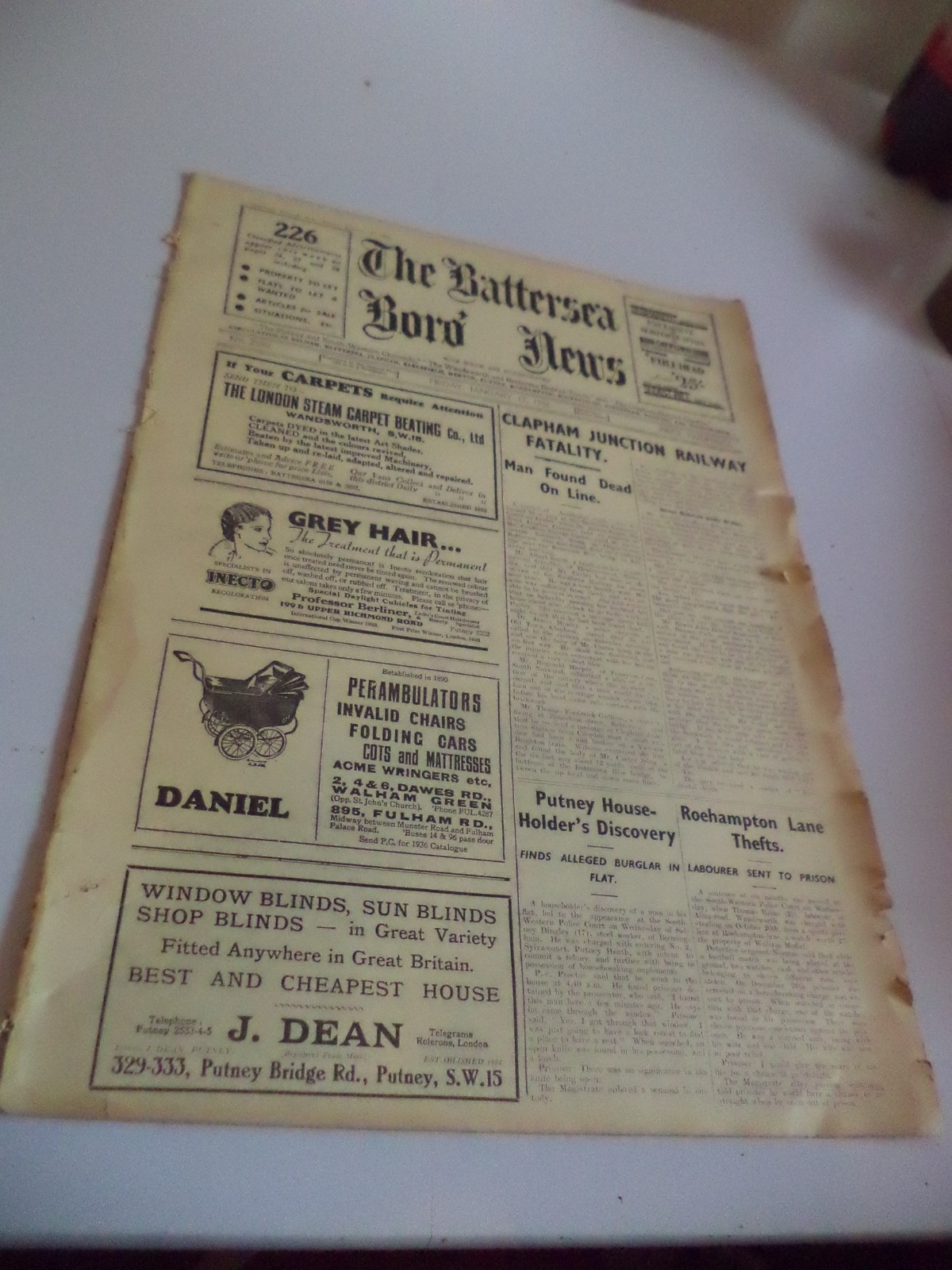 the battersea boro’ news old antique 1930s newspaper jan 1936 wandsworth london