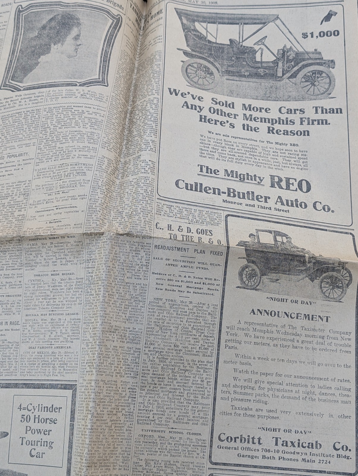 1909 MEMPHIS TENNESSEE COMMERCIAL APPEAL UCV REUNION CAR ADS COCA COLA PEPSI ADS