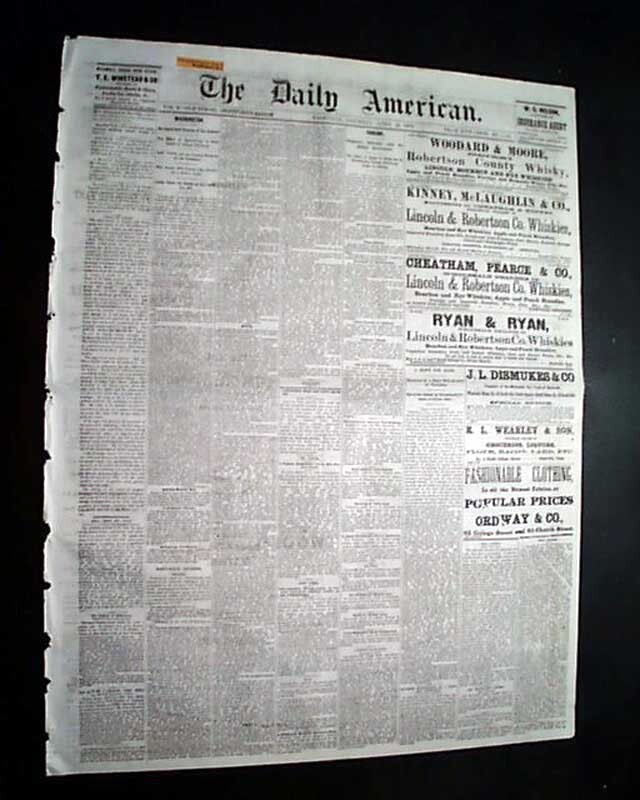 Early NASHVILLE TN Davidson County Tennessee American Southeast 1871 Newspaper