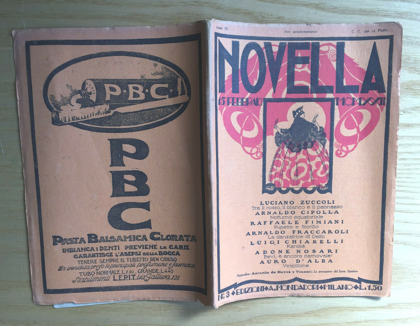 MONDADORI NOVELLA PERIODICAL ITALIAN WRITERS N° 3 1922 ZUCCOLI D’ALBA 2/19