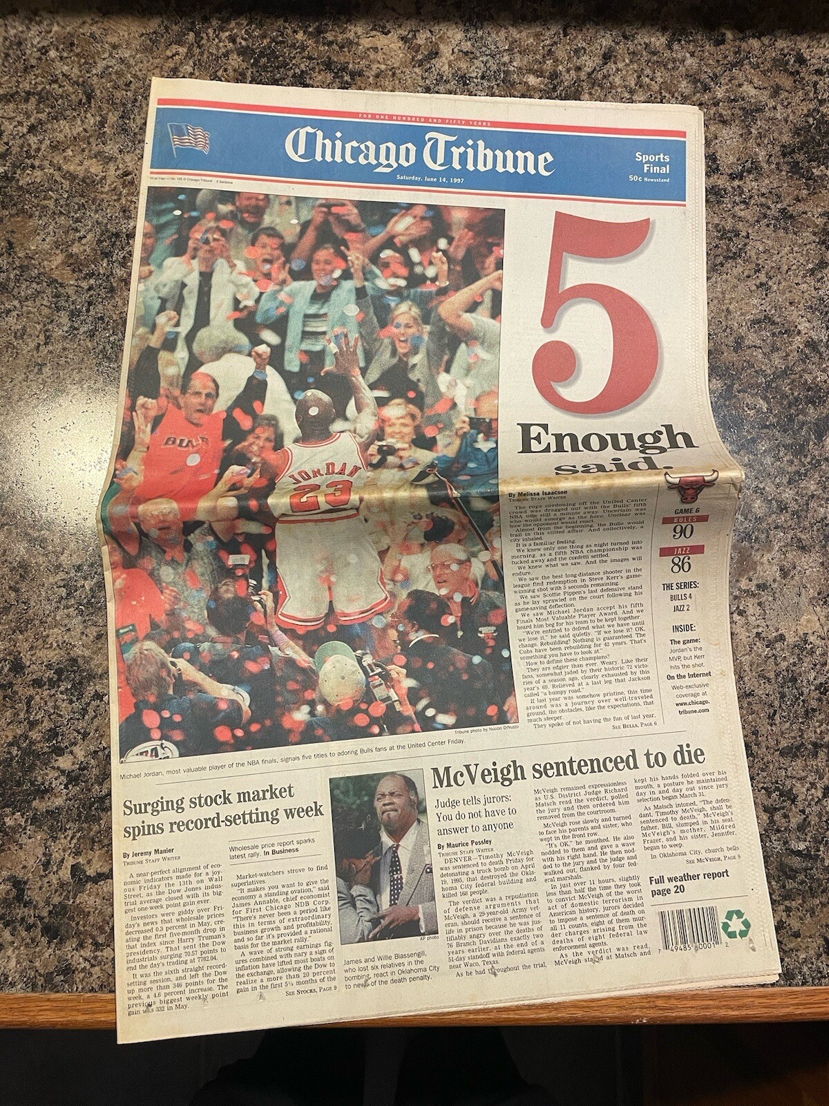 1997 Chicago Bulls NBA Champs Basketball Newspaper. Michael Jordan