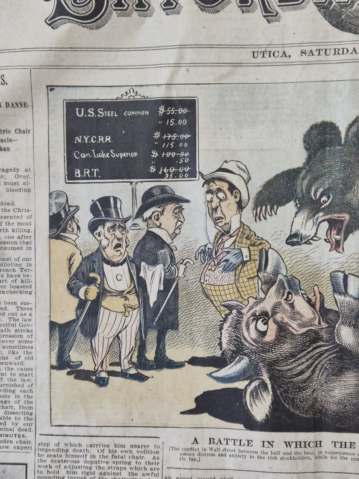 ANTIQUE NEWSPAPER: 1903 Saturday Globe, Utica, NY, Bulls & Bears