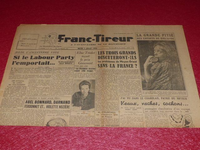 WW2 Press 39-45 “FRANC TIREUR” #313 3 July 1945 EO Holland Triolet