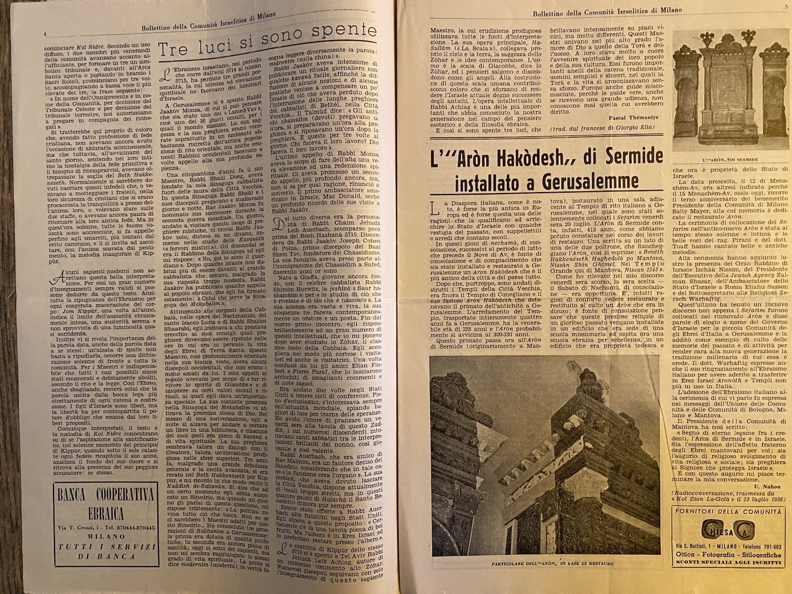 Jewish Community In Italy Newspaper 1956