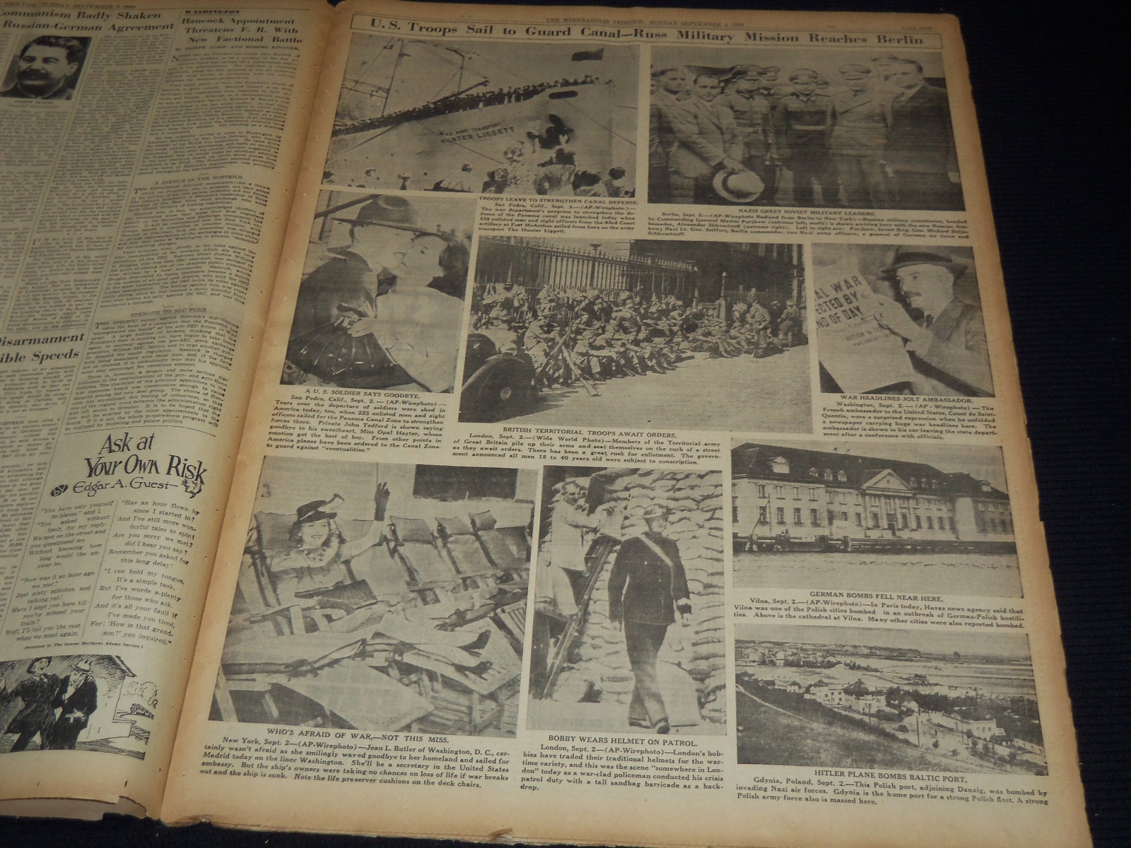 1939 SEPT 3 MINNEAPOLIS SUNDAY TRIBUNE EXTRA – BRITISH DECLARE WAR – NT 9519