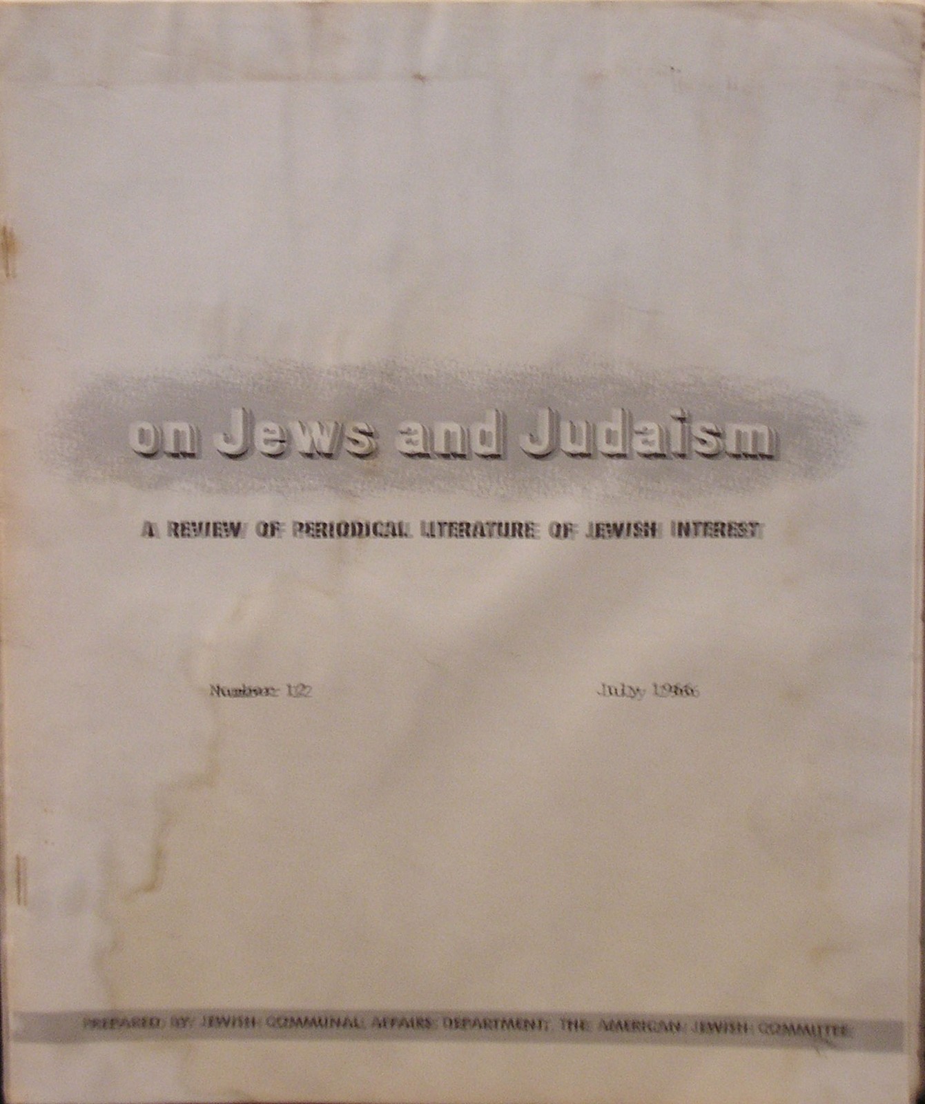 On Jews and Judaism, New York, NY, 1965 [Newspaper]