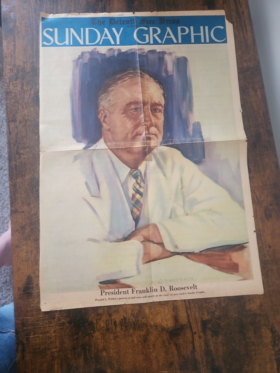 Franklin D. Roosevelt Oct 6 1940 Sunday Graphic Detroit Free Press Portrait