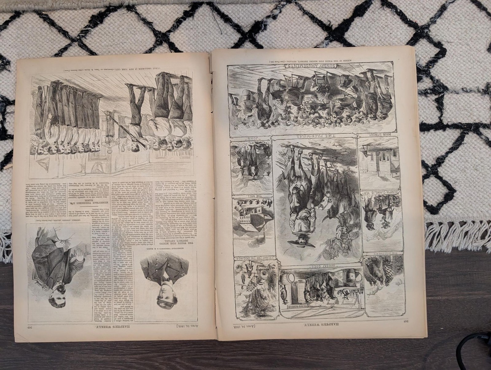 April 24 1869 Harpers Weekly, Nevada White Pine Mining, Suez Canal, Battle of Le