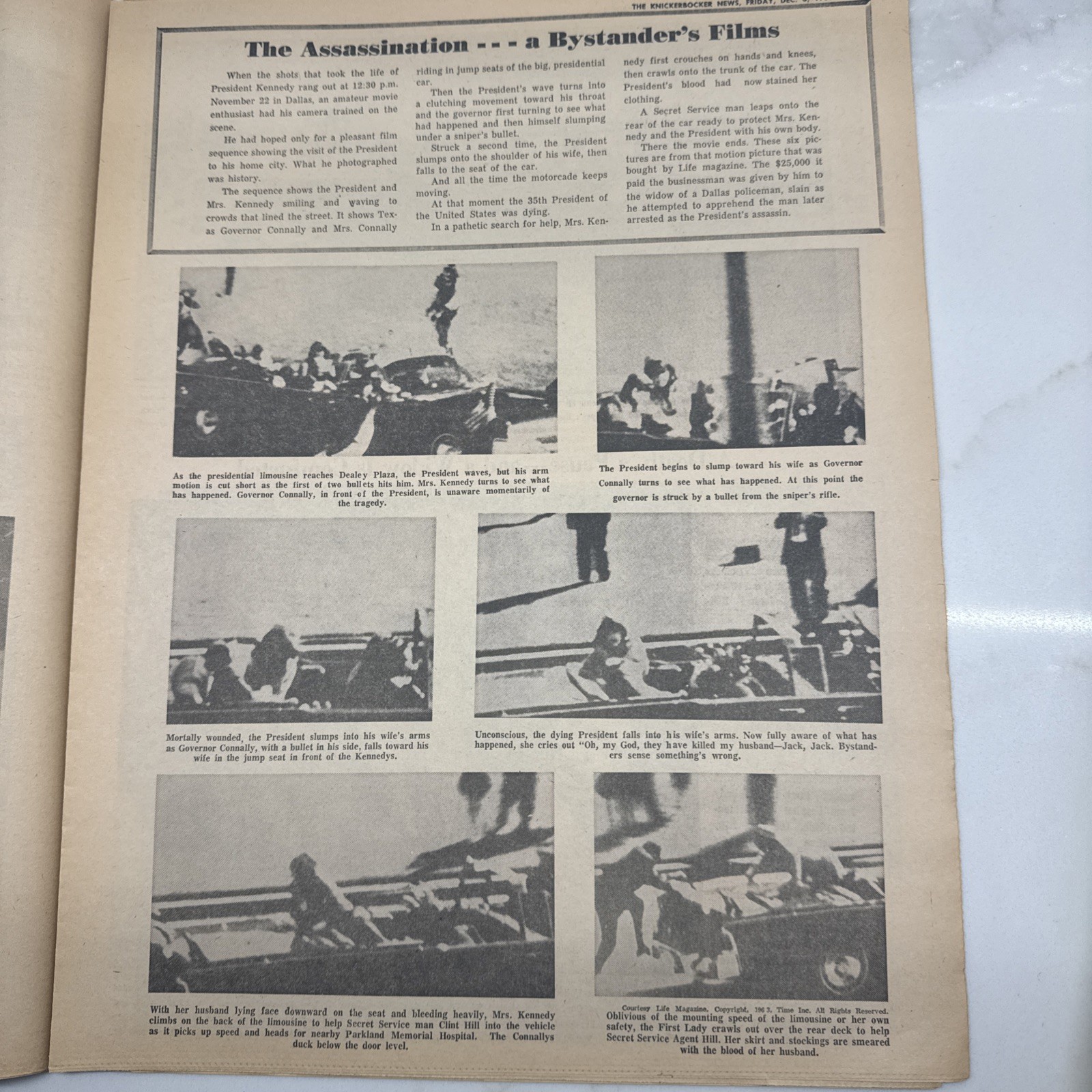 1963 Dec 6 KNICKERBOCKER NEWS Newspaper Special Supplement JFK Death LOT OF 12