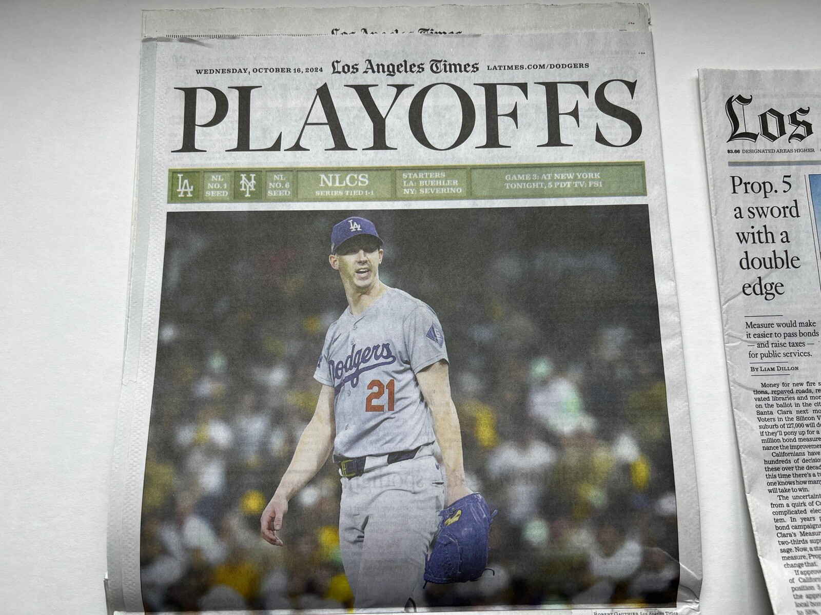 LOS ANGELES L.A. TIMES 2024 MLB Dodgers Playoff Oct / 16 Buehler, Ohtani