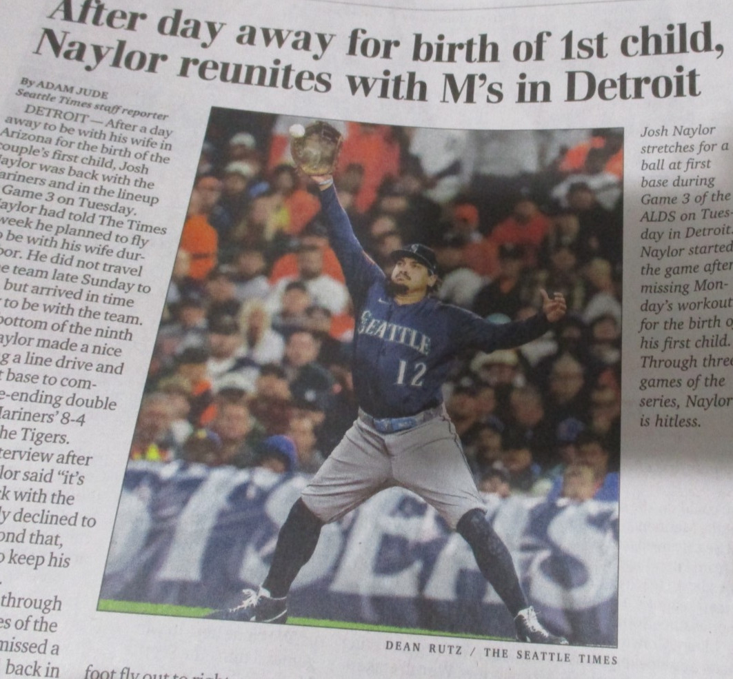 SEATTLE MARINERS 10/08/2025 MLB PLAYOFFS FULL PAPER ALDS GAME 3 WIN CAL #61 (2)