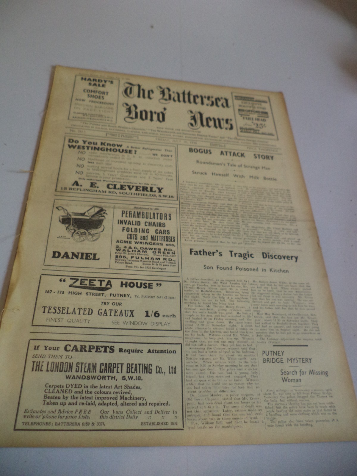 the battersea boro’ news old antique 1930s newspaper july 1936 putney london