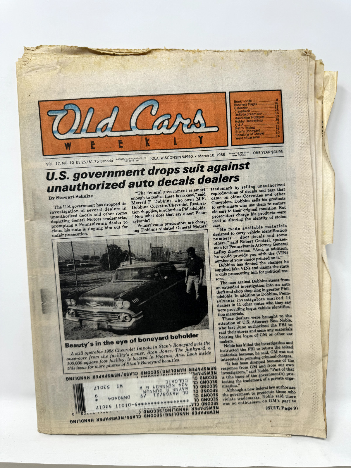 Lot of 8 Old Cars Weekly News and Marketplace 1988, Antique Mercedes, V16 Cars