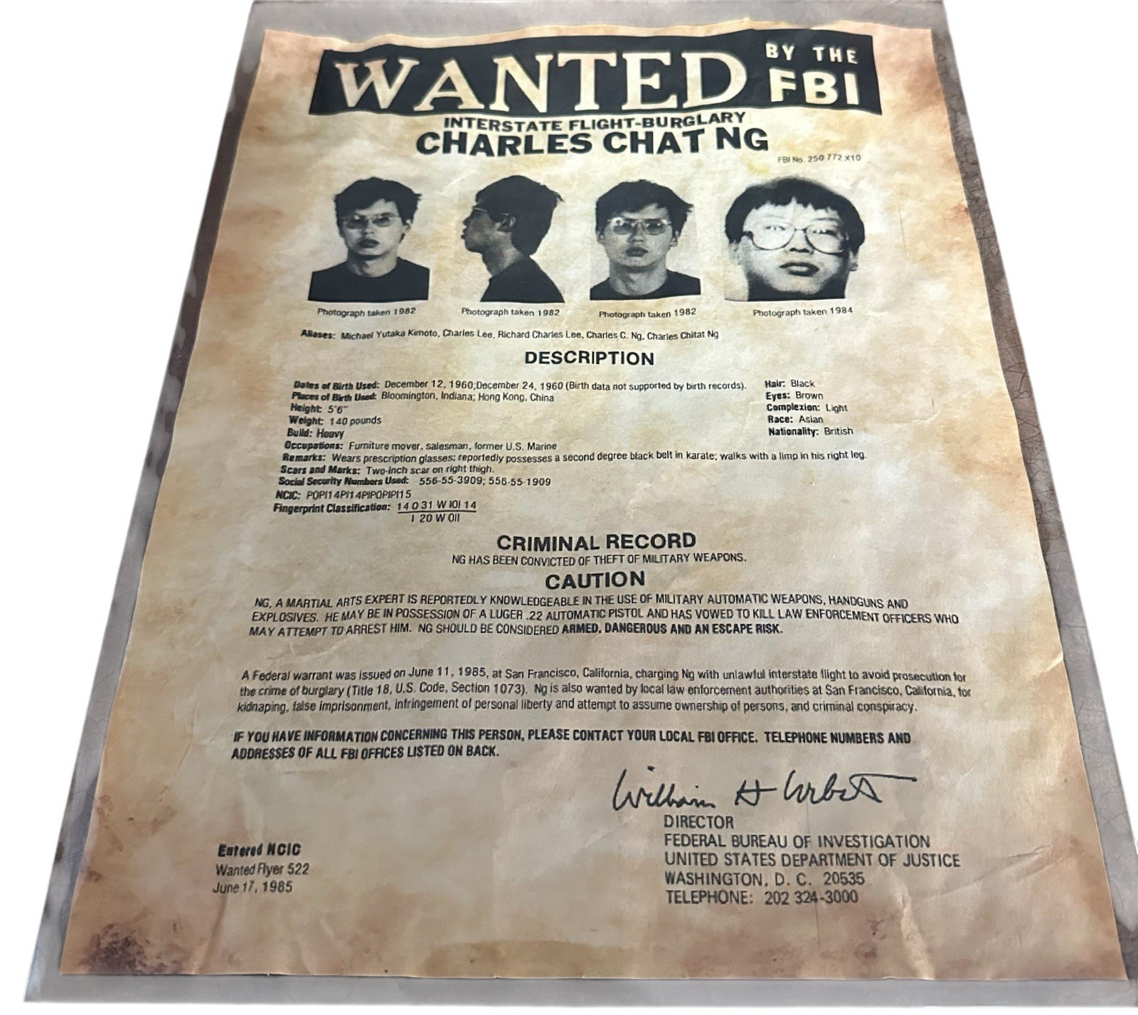 Charles Chat Ng FBI Wanted Poster Interstate Flight Burglary