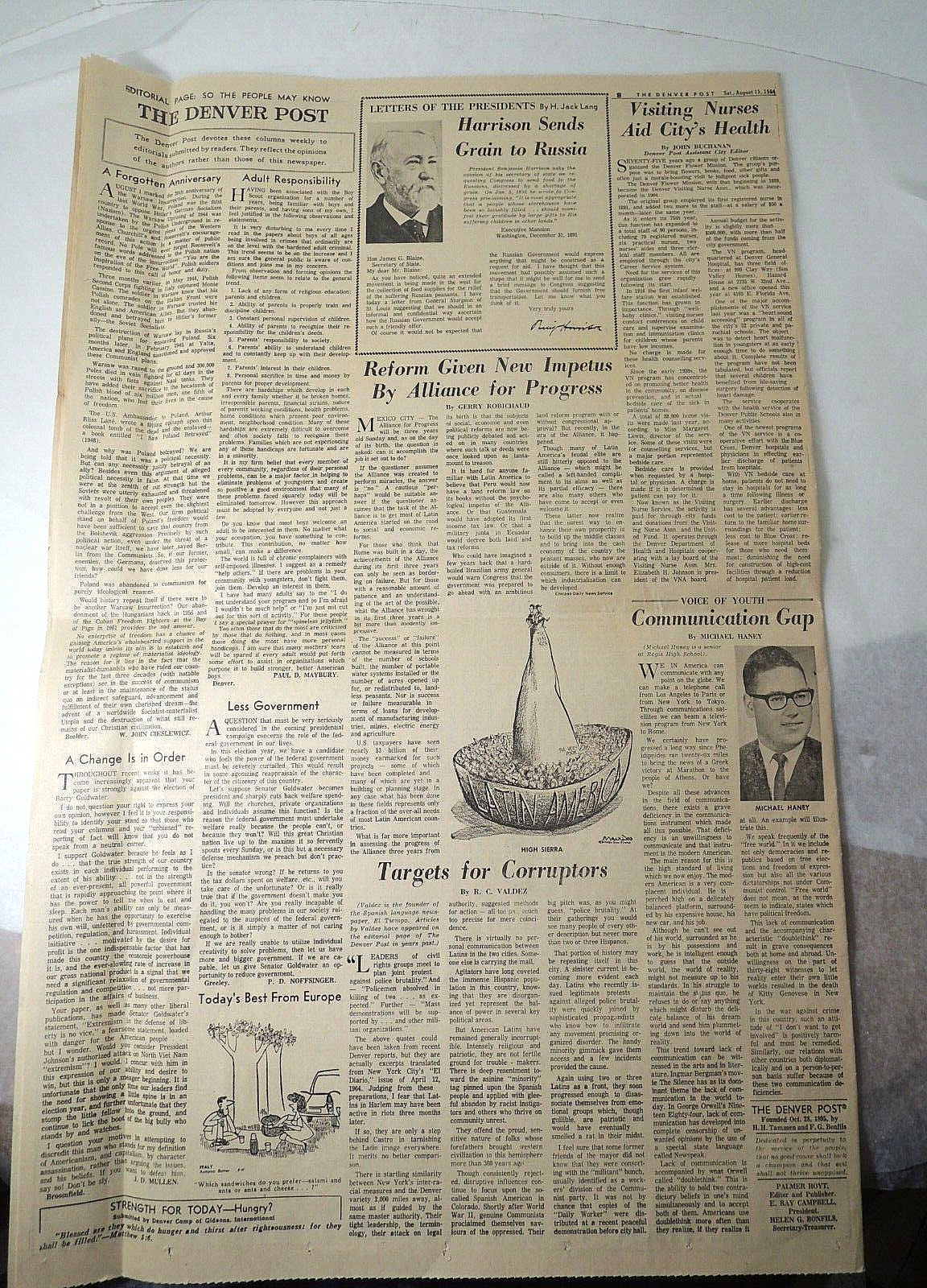 Newspaper 1964 California Plane Crash Mt San Gorgonio Ontario Airpt. Denver Post