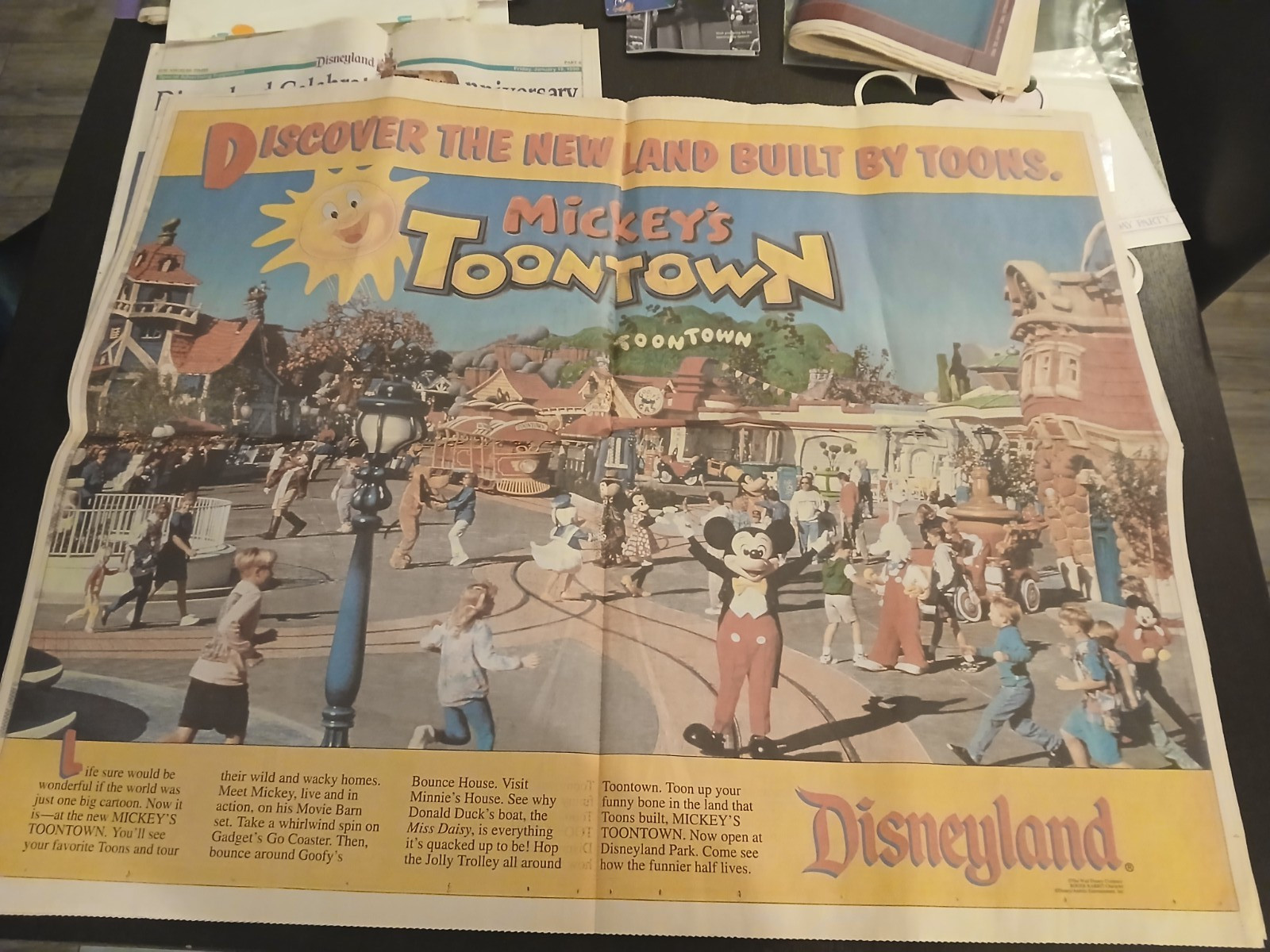 1993 Disneyland Mickey’s Toontown Newspaper Supplement and sticker