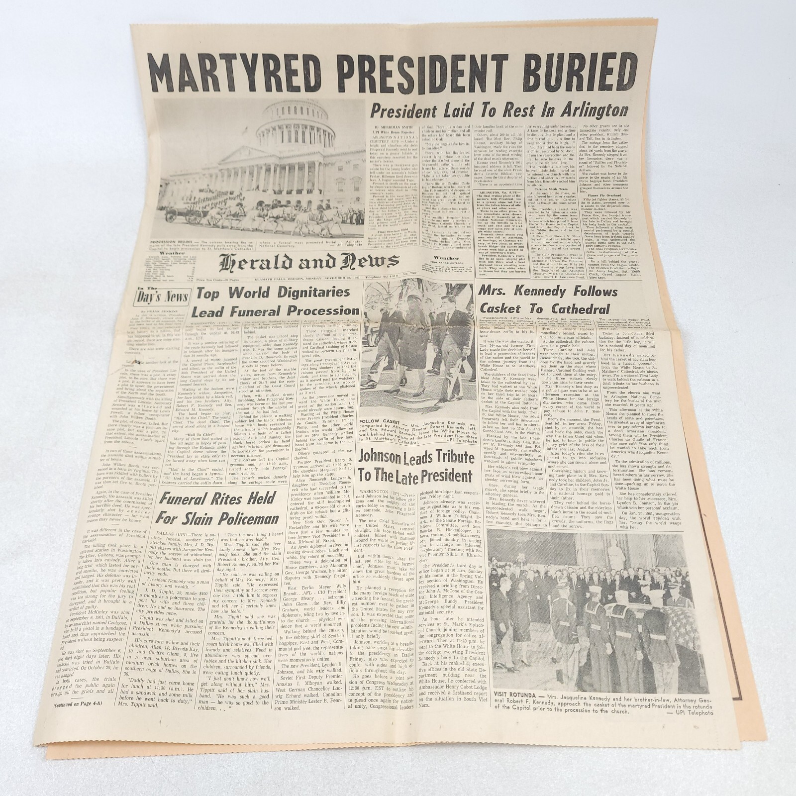 Herald News Nov 25 1963 Martyred President Buried Newspaper