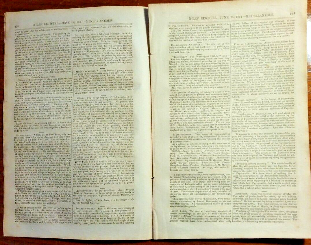 1831 Niles Weekly Newspaper – Cherokee & Creek Indian Affairs – US Cotton Trade