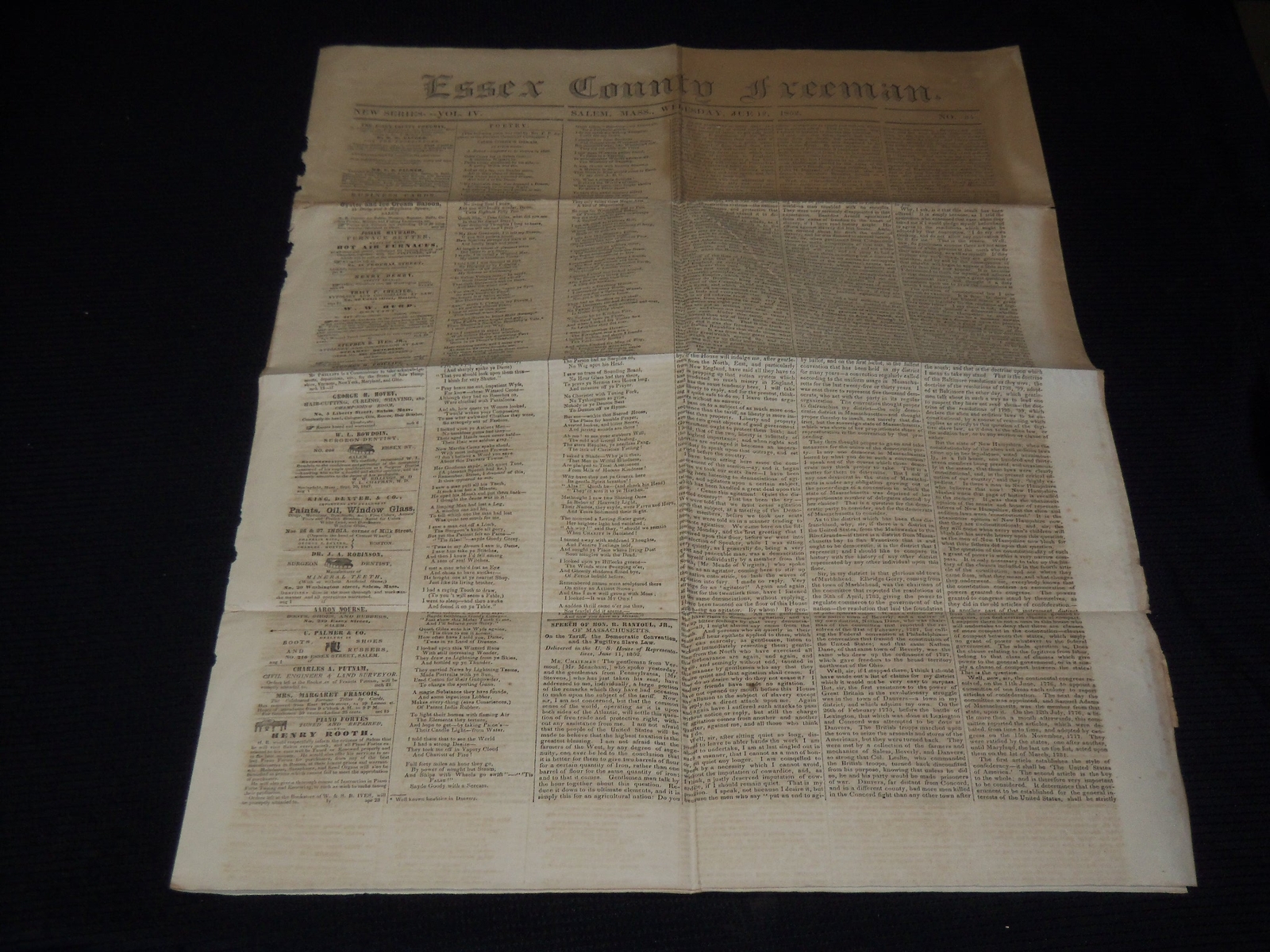 1852 JUNE 19 ESSEX COUNTY FREEMAN NEWSPAPER – WHIG NATIONAL CONVENTION – K 52