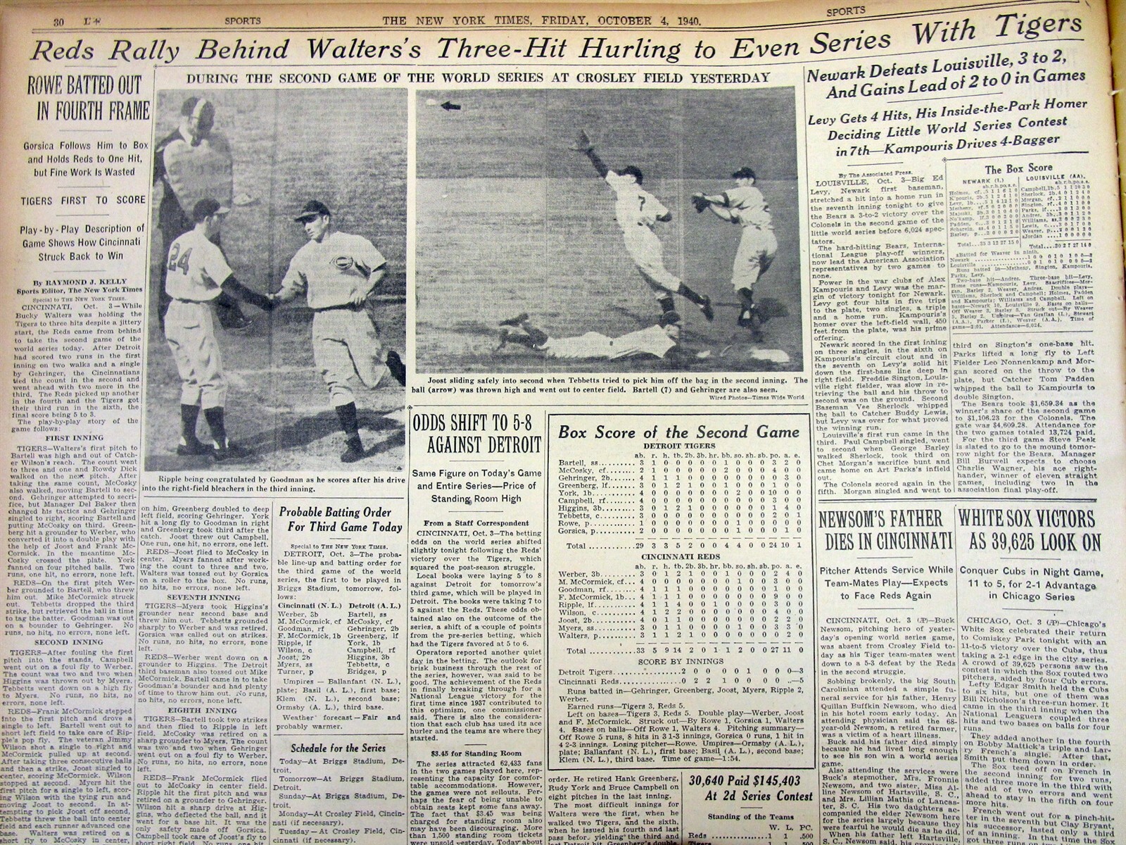 7 1940 NY Times newspapers CINCINNATI REDS win baseball World Series vs DETROIT