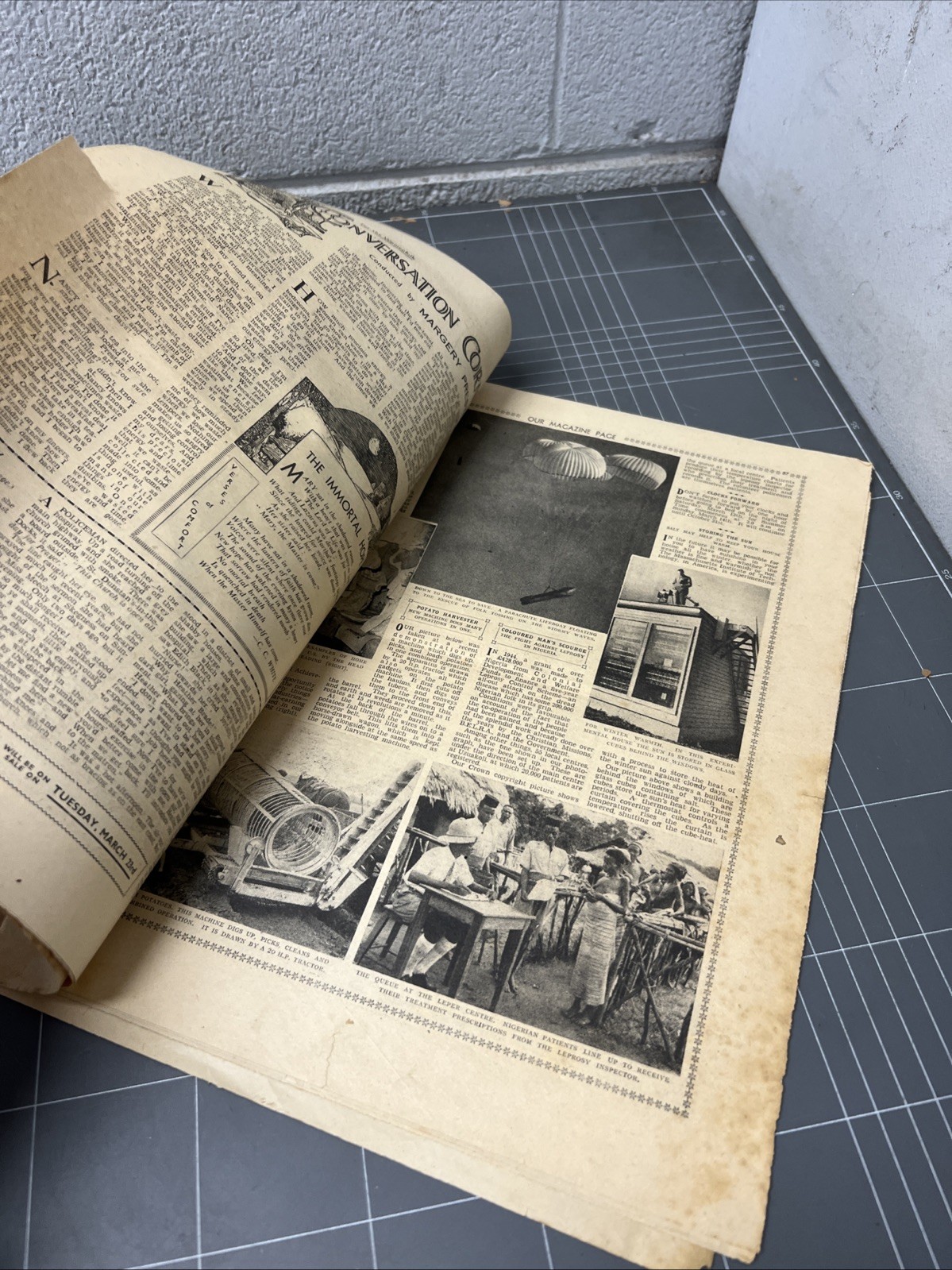 VINTAGE NEWSPAPER SUNDAY COMPANION 1940s ART SCRAPBOOKING JUNK JOURNAL CATHOLIC