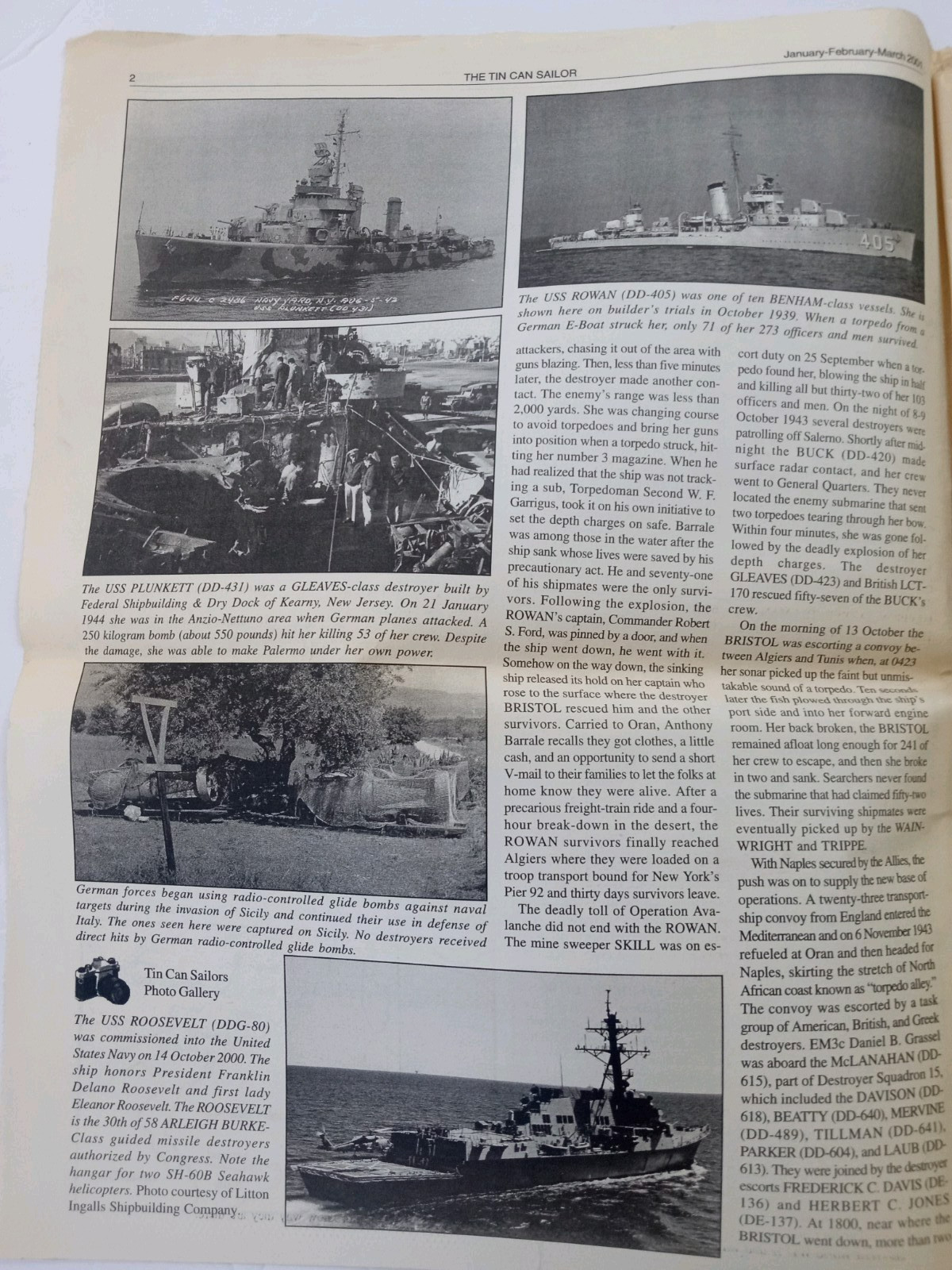 The TIN CAN SAILOR Newspaper 2001 Vol 25 #1 DESTROYER OPERATIONS AGAINST ITALY