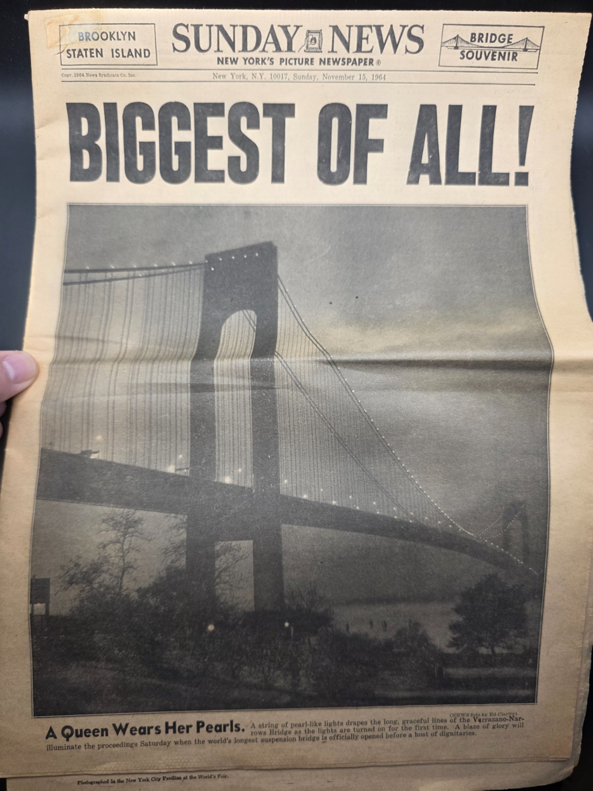 1964 Verrazzano Narrows Bridge Opening NYC Newspaper Sunday News Historic