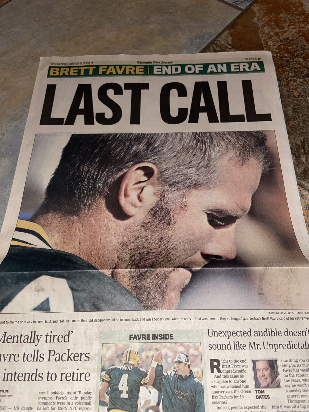 2008 Wisconsin State Journal Brett Favre Commemorative Edition “ Farewell”