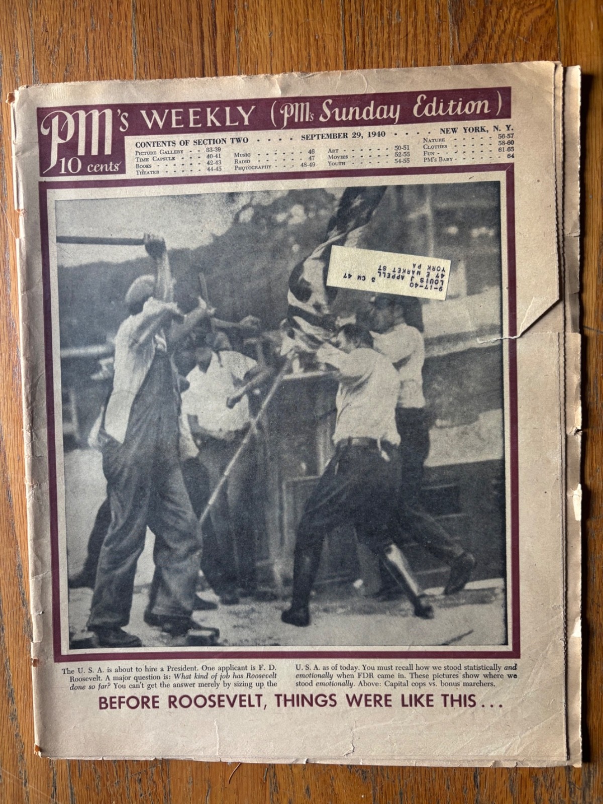 1940 PM’s Weekly Newspaper Sep 29 FDR Era Bonus Army Cover Political Vintage