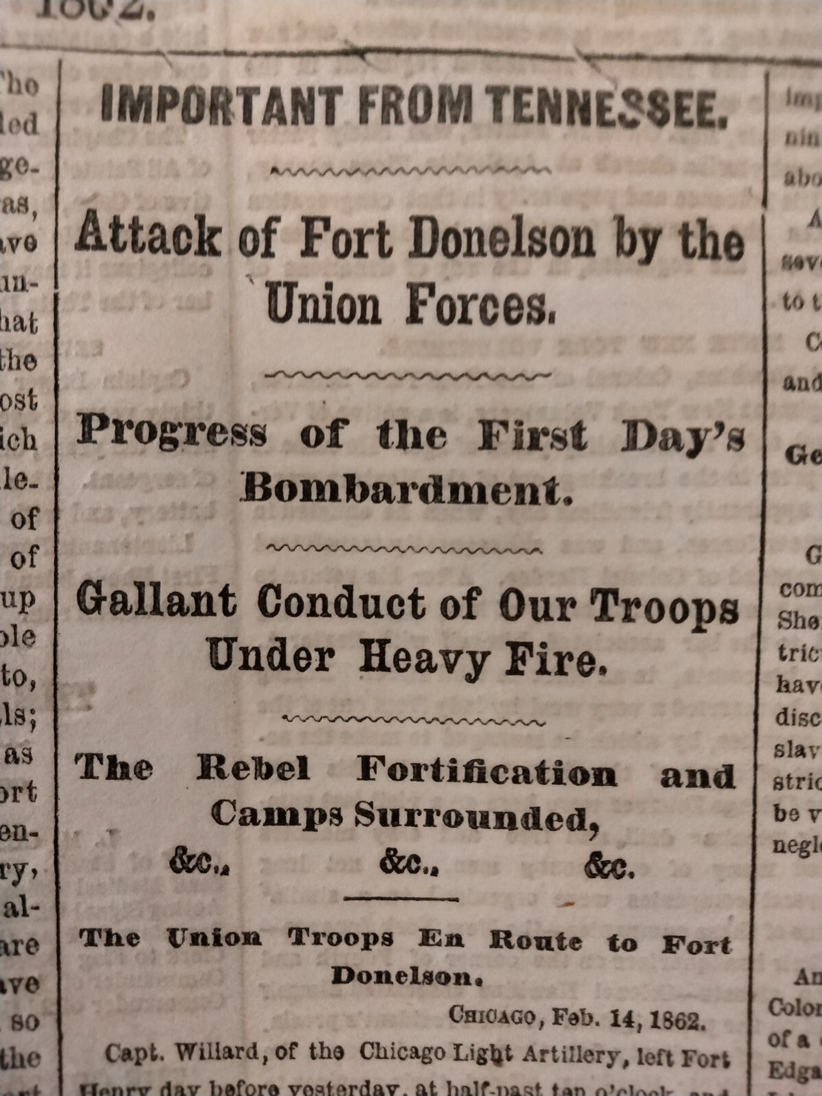 Civil War Newspapers- BRILLIANT VICTORY AT ROANOKE, BOMBARDMENT OF FORT DONELSON