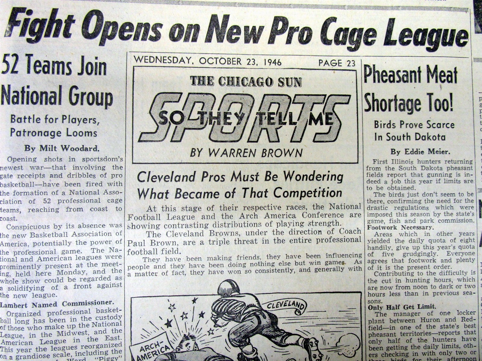 1946 newspaper w formation of the NBA National Basketball Association League