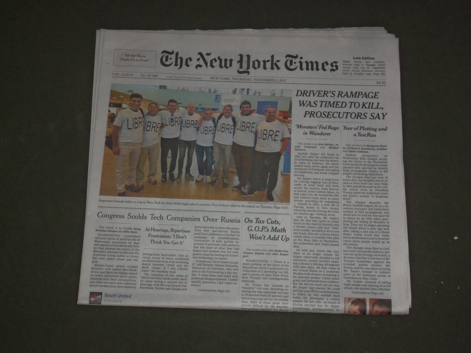 2017 NOVEMBER 2 NEW YORK TIMES – NYC DRIVER’S RAMPAGE WAS TIMED TO KILL