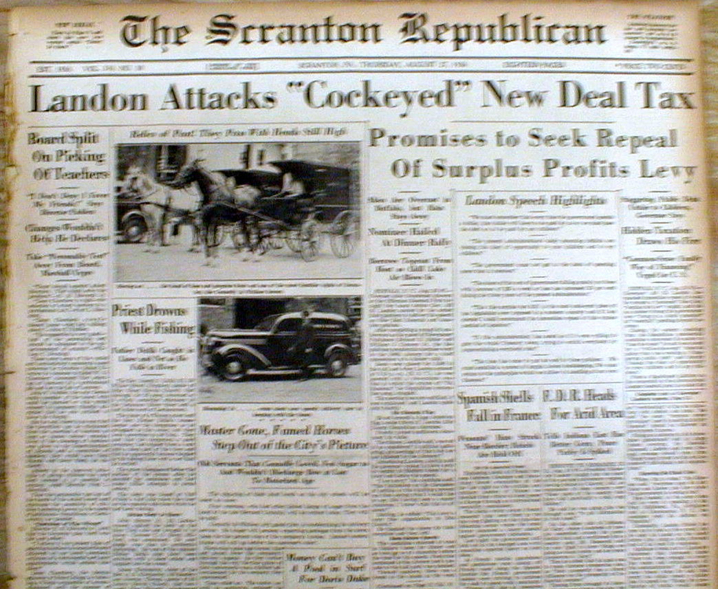 1936 newspaper Republican Presidential candidateSAYS ROOSEVELT NEW DEAL BAD IDEA