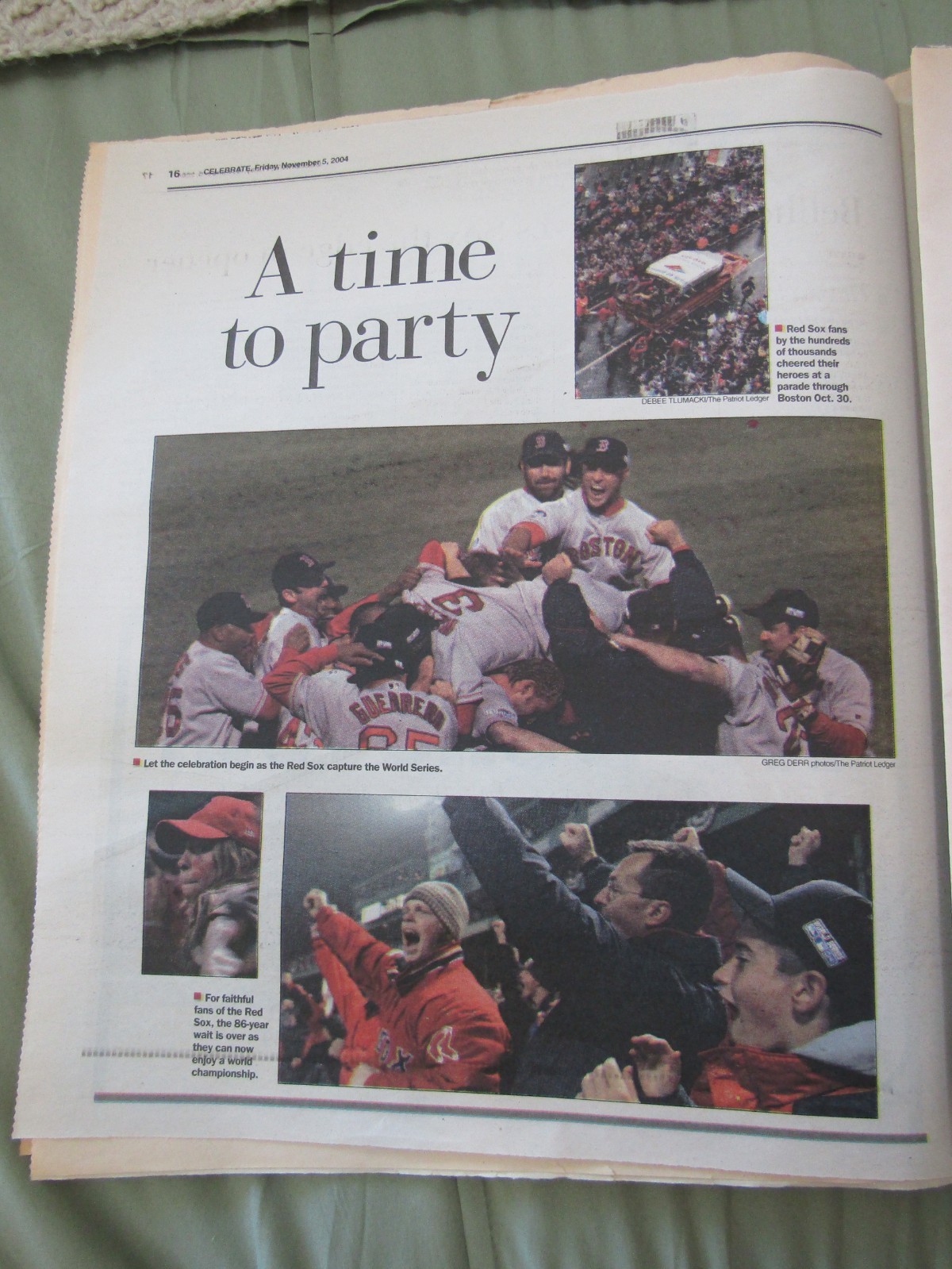 November 2004 Boston Red Sox World Series Champions Celebrate Victory Newspaper