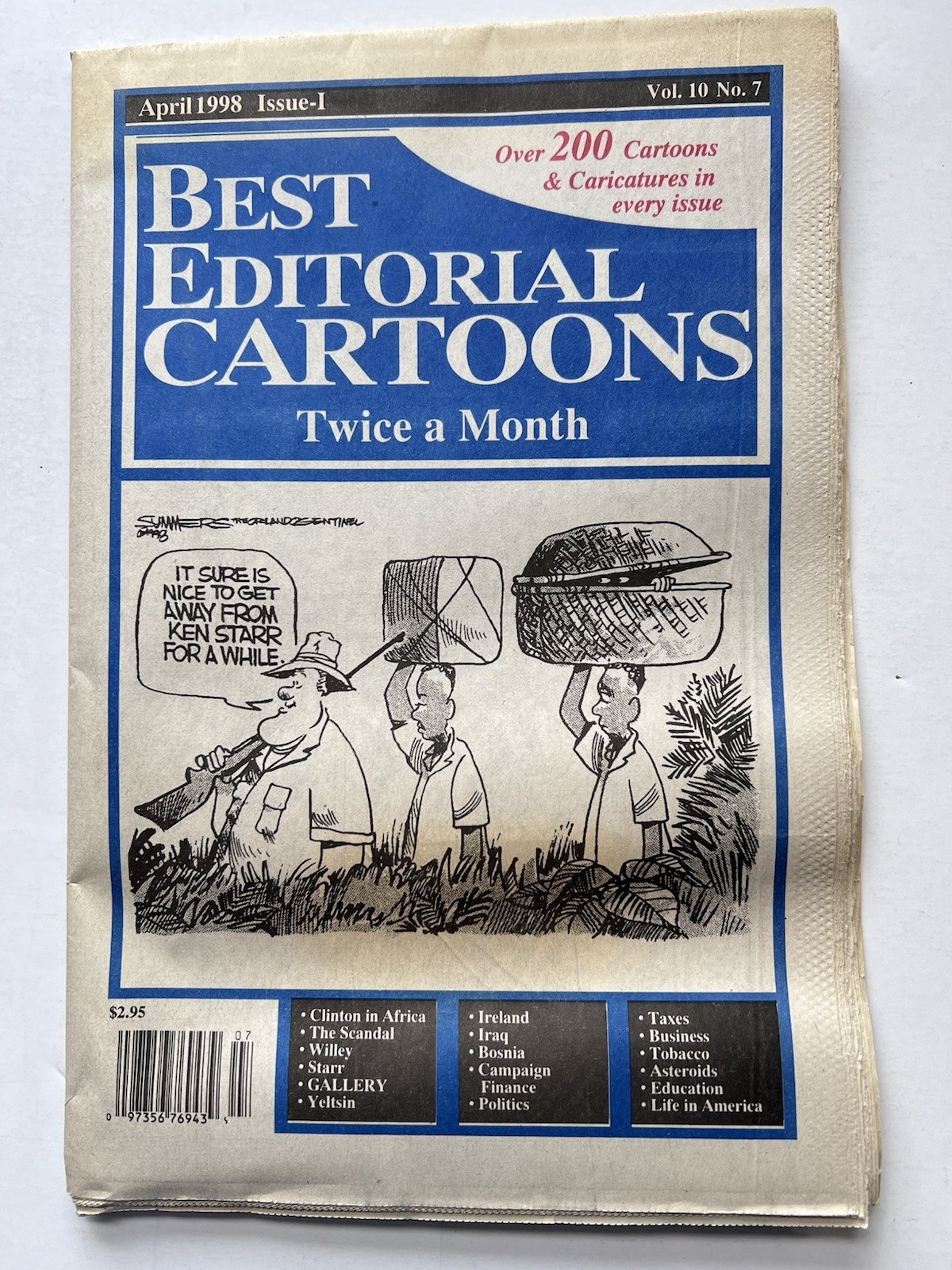 Best Editorial Cartoons Newspaper April 1998 Clinton Starr Ireland Taxes Era COM