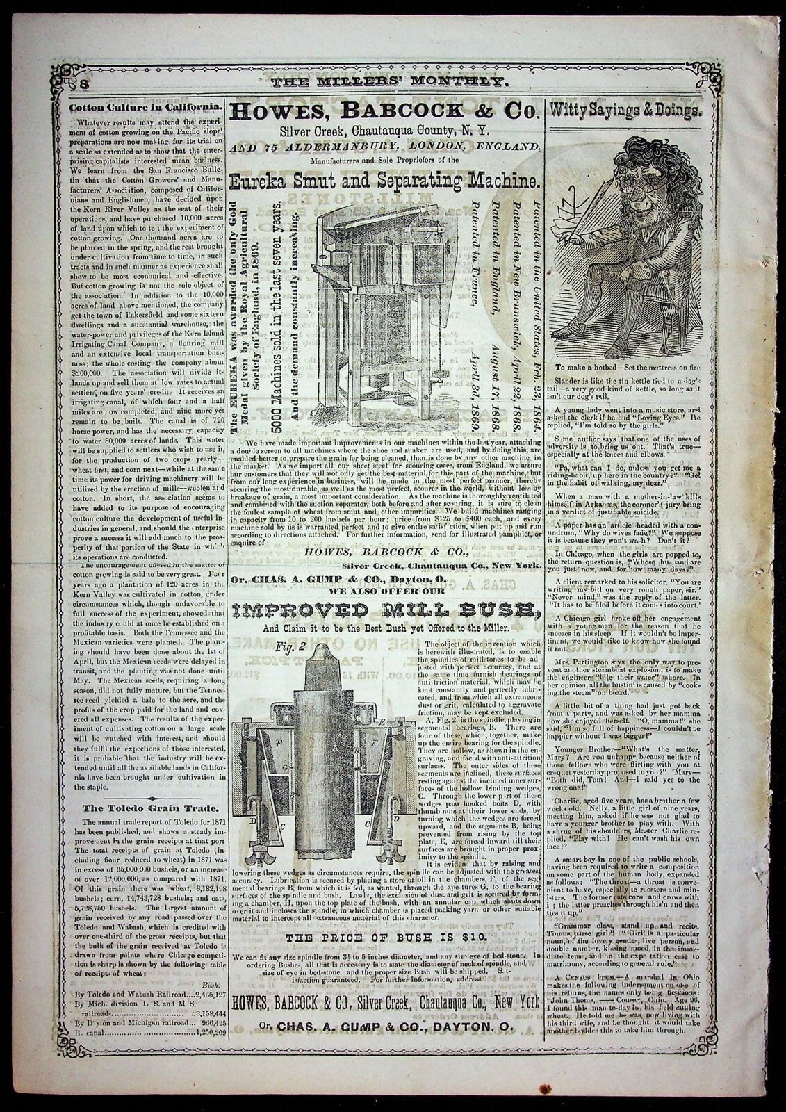 Millers Monthly Publication Dayton Ohio Local Ads April 1872 Wheat Supply