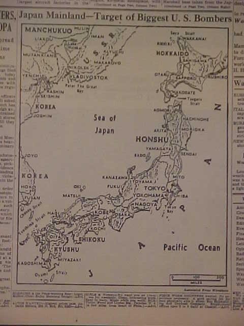 VINTAGE NEWSPAPER HEADLINES~WORLD WAR 2 B-29 PLANES BOMB TOKYO JAPAN WWII 1944