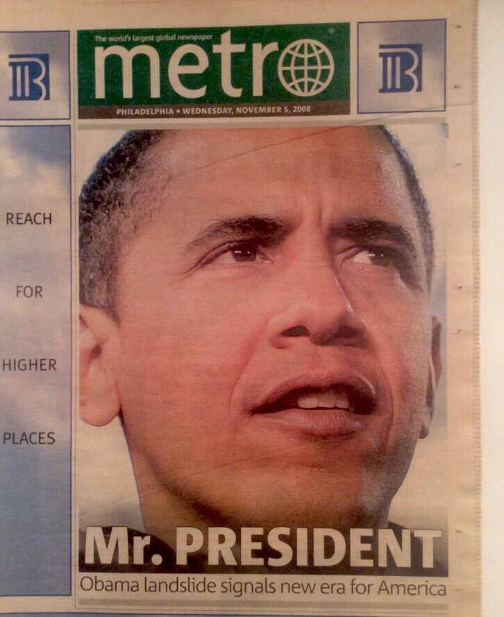 PRESIDENT OBAMA NOVEMBER 5 2008 HISTORICAL PHILA. METRO NEWSPAPER