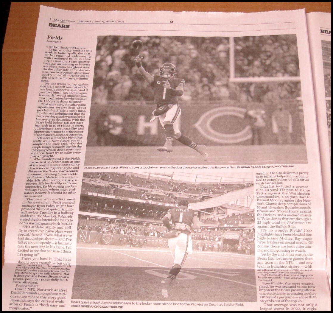 3/5/2023 Chicago Tribune Sports Justin Fields Bears Offseason The Next Chapter