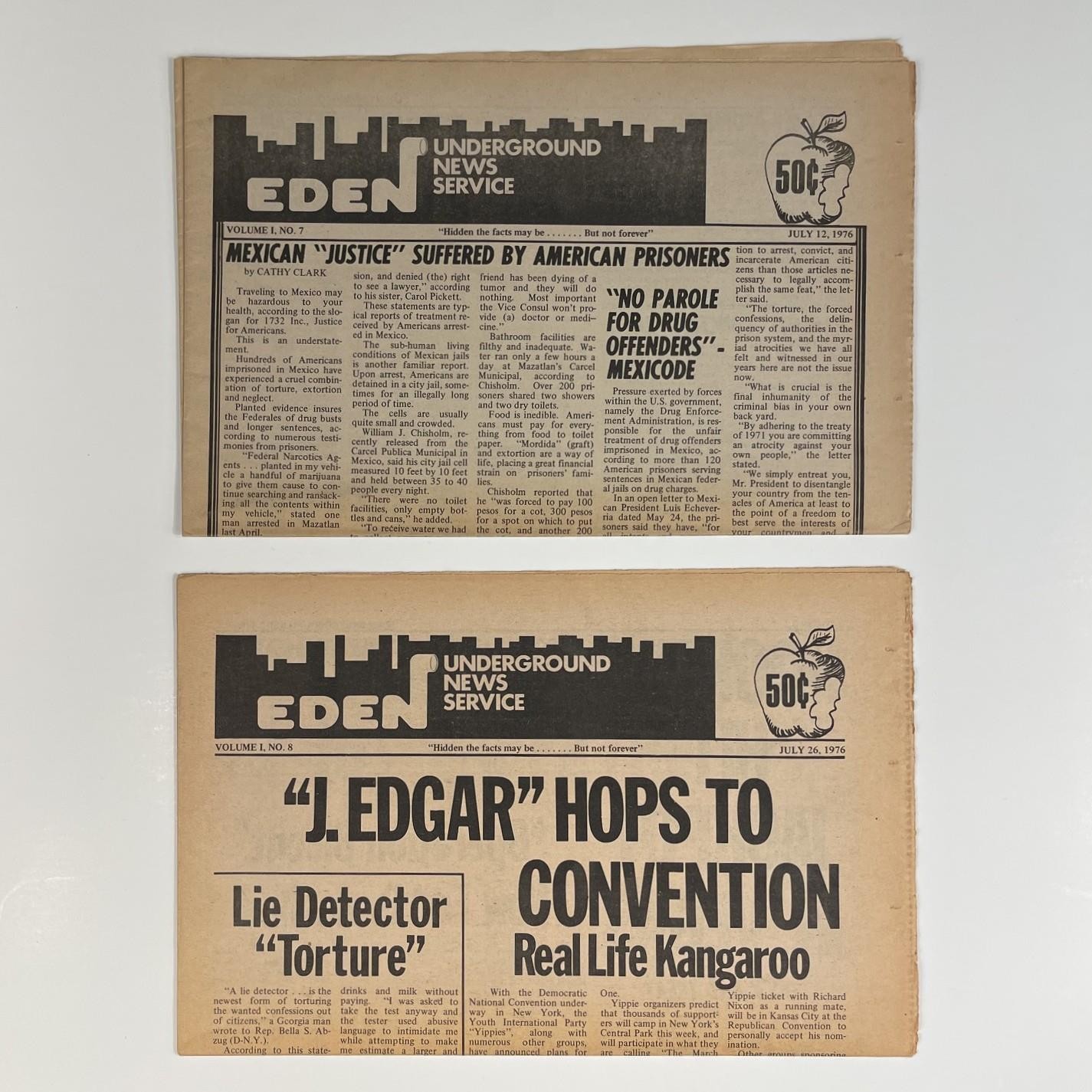 EDEN UNDERGROUND NEWS SERVICE 1976 14 Issues Barry Reid Lost Leftist Newspaper
