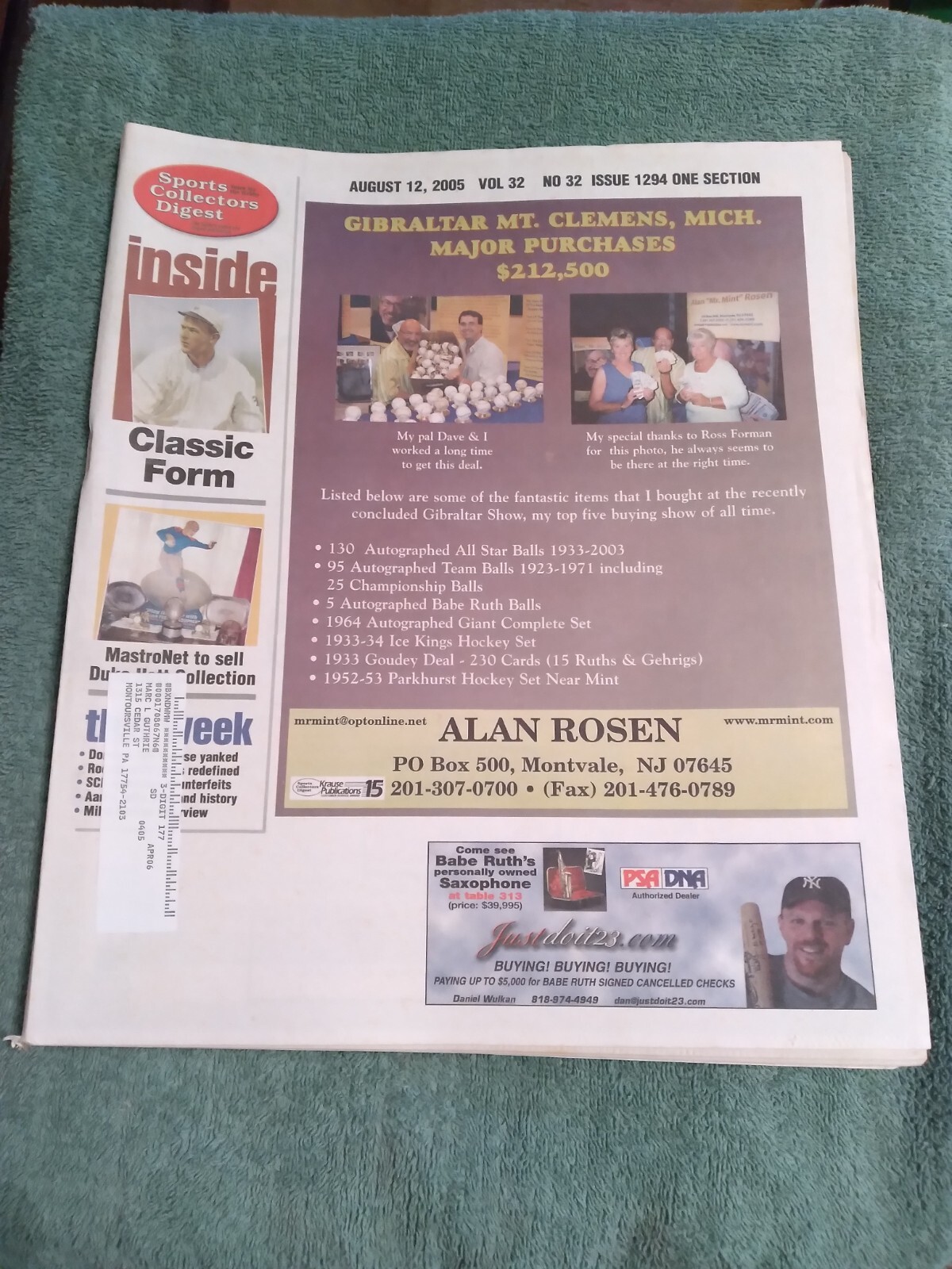 August 12,2005 Sports Collectors Digest Hall of Fame Pitcher Christy Mathewson